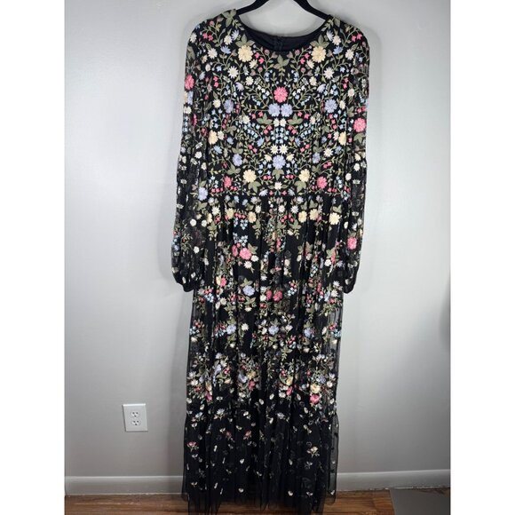 Mac Duggal 35161 Black Floral Embroidered Maxi Evening Dress Gown Size 16 NWT - Picture 4 of 7